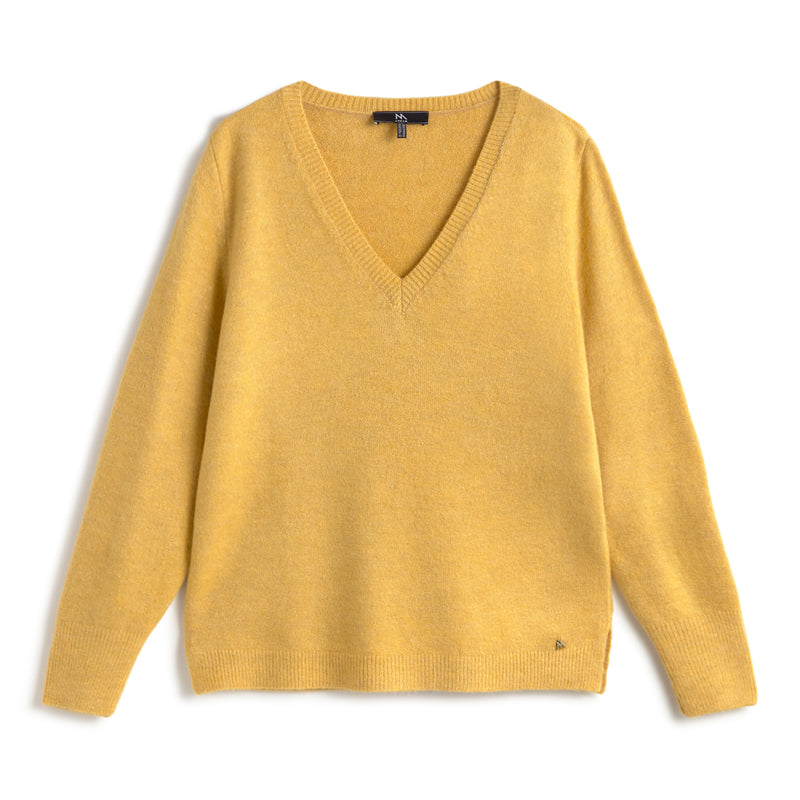 ANDAM soft yellow V-neck knit jersey