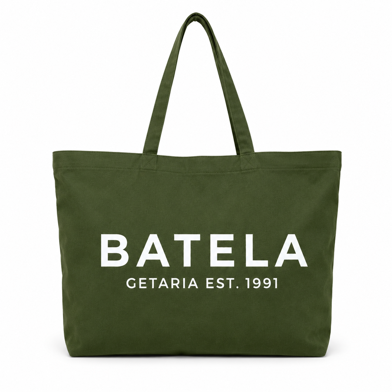 Batela canvas tote bag in army green with oversized silhouette and logo print