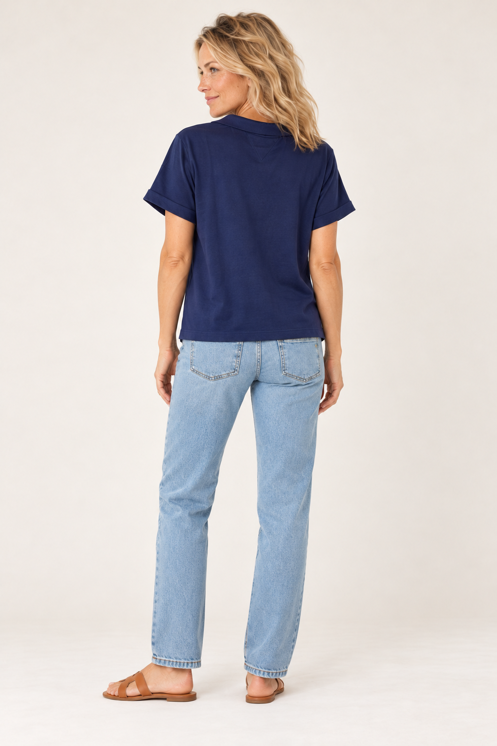 Back view of the Gordon Smith Fairway Polo Top in Navy on model