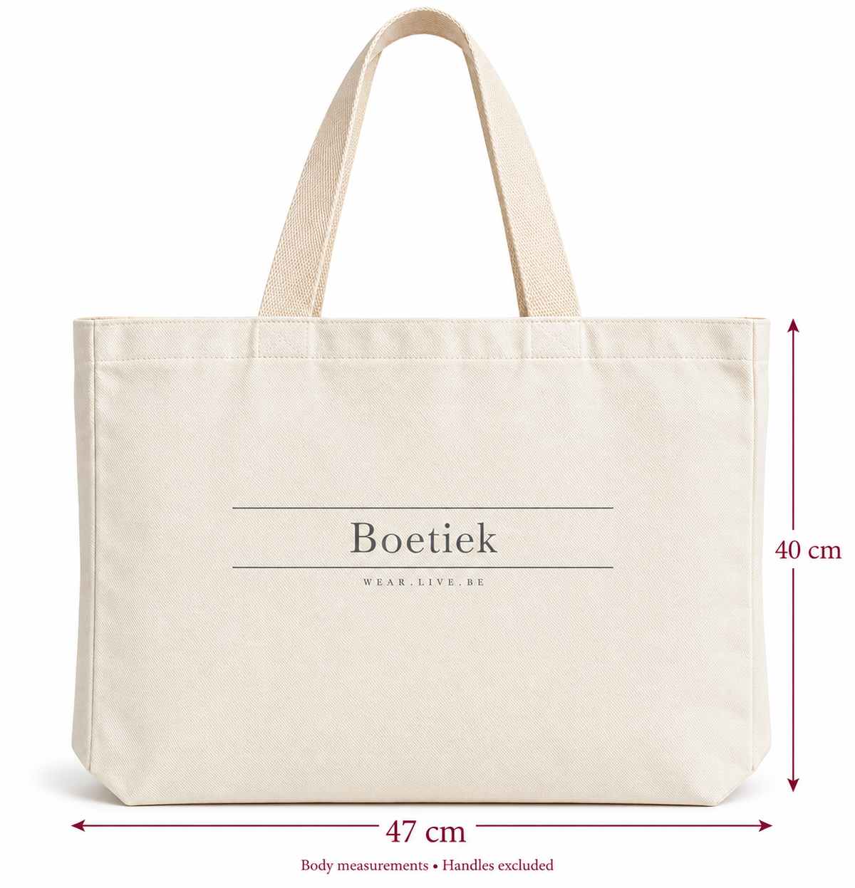 Boetiek medium canvas tote measurements: 47 cm wide and 40 cm high, handles excluded