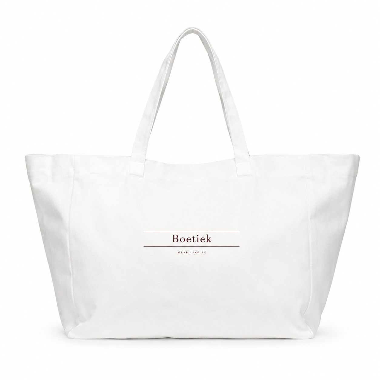 Boetiek medium canvas tote bag in white with shoulder straps and minimalist logo detail