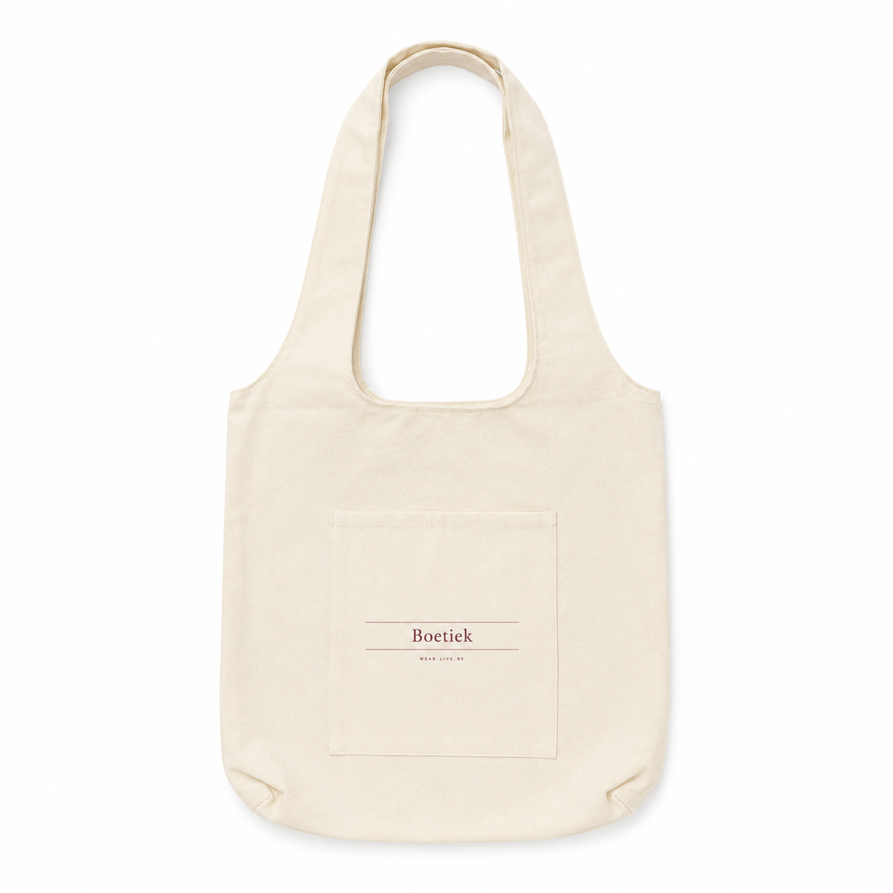 Boetiek small canvas tote bag in ecru with exterior pocket and logo detail