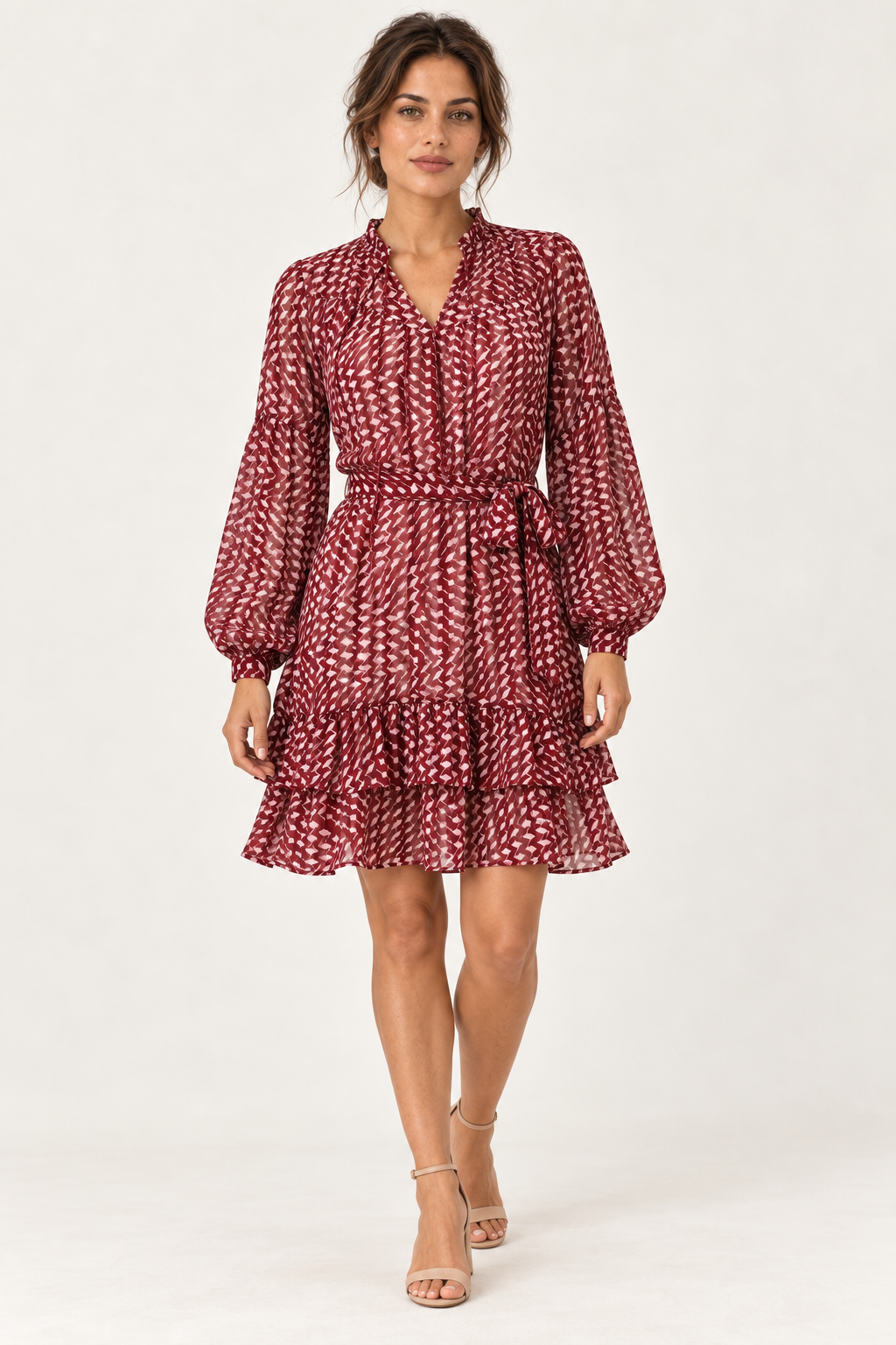 Smashed Lemon | Tiered Dress in Bordeaux & Baby Pink
