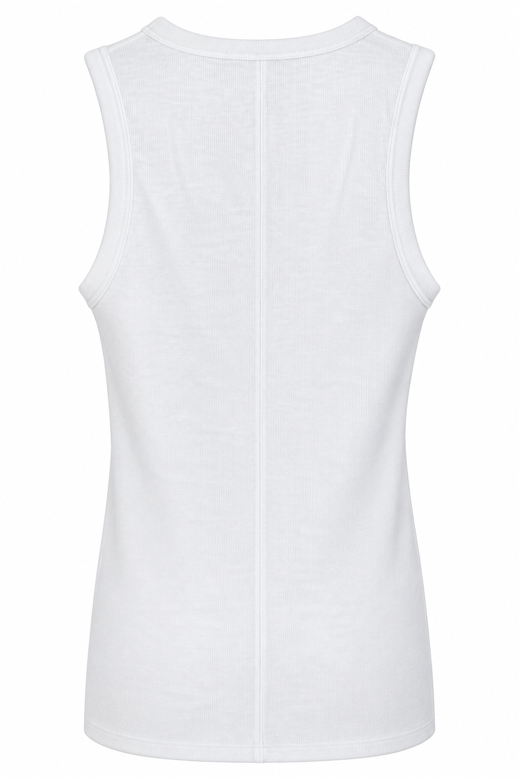 YAYA Rib Singlet with Round Neck in Pure White, back view showing the centre back seam #Colour_Pure White