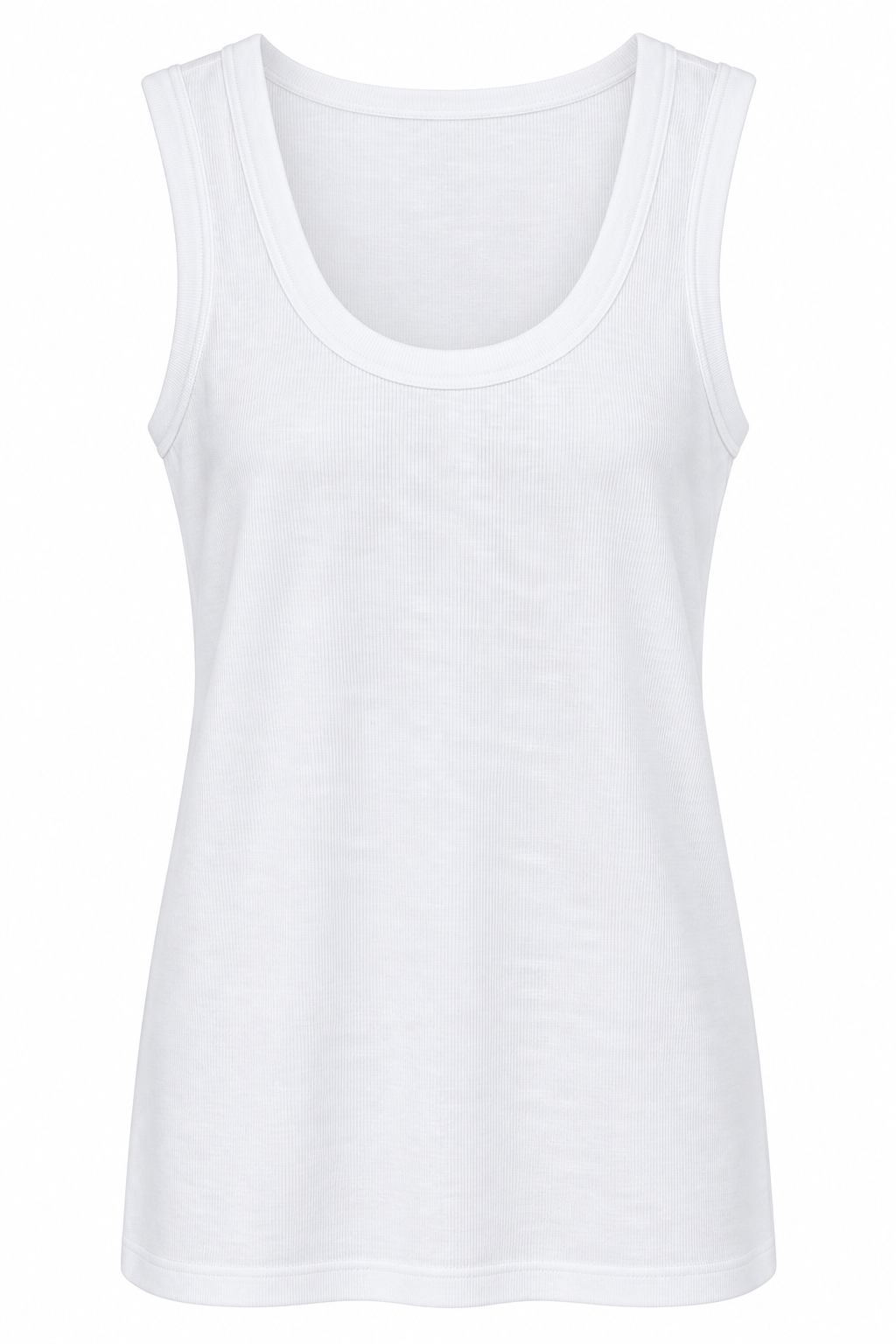 YAYA Rib Singlet with Round Neck in Pure White, front view #Colour_Pure White