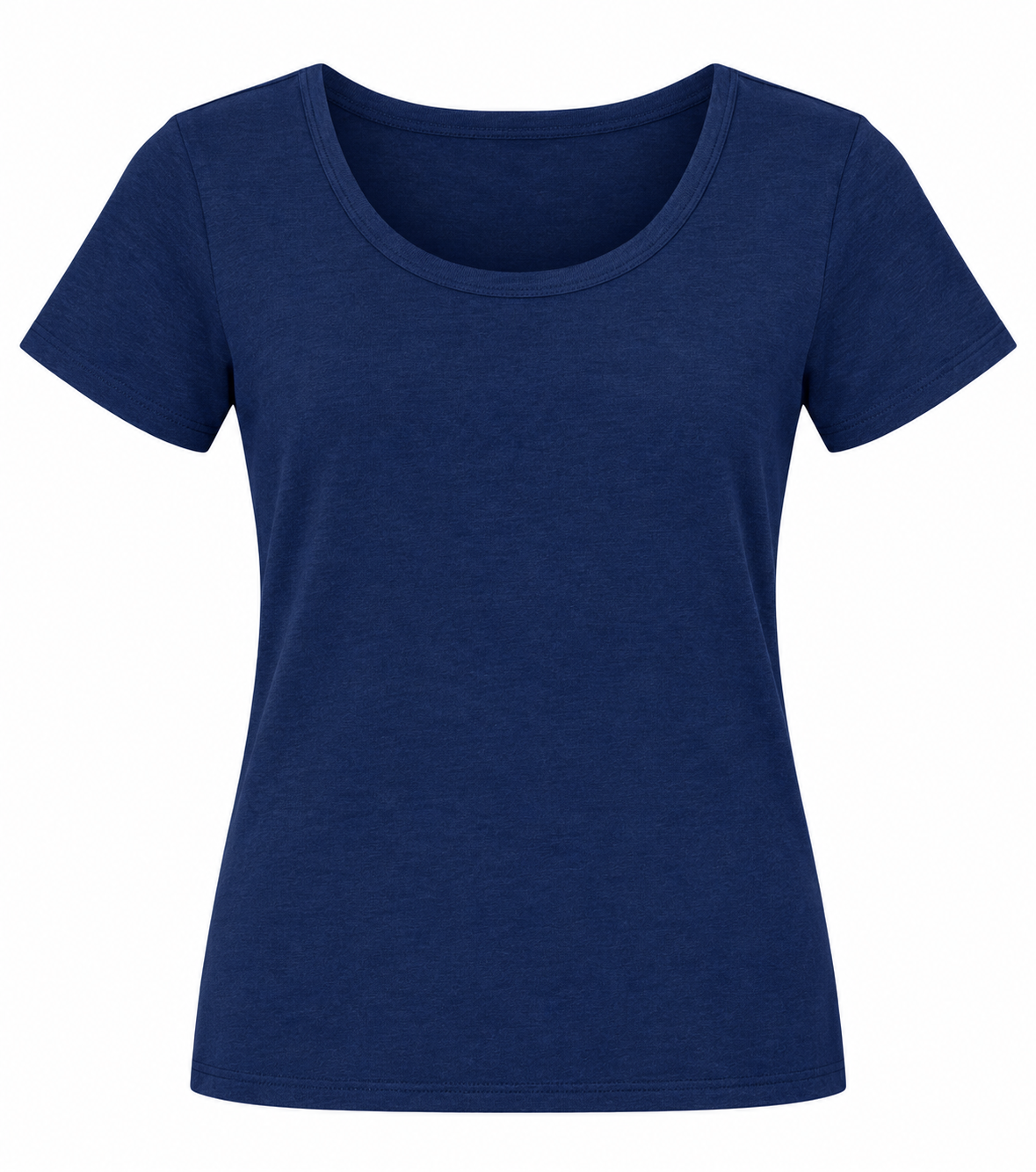 YAYA Round Neck Short Sleeve T-Shirt in Navy Blazer Melange, front view #Colour_Navy Blazer Melange