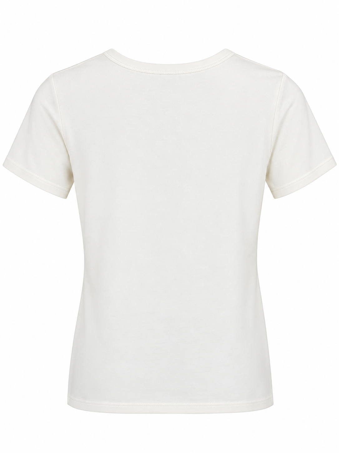 YAYA Round Neck Short Sleeve T-Shirt in Off White, back view #Colour_Off White