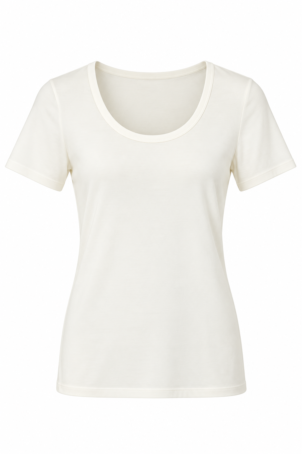 YAYA Round Neck Short Sleeve T-Shirt in Off White, front view #Colour_Off White