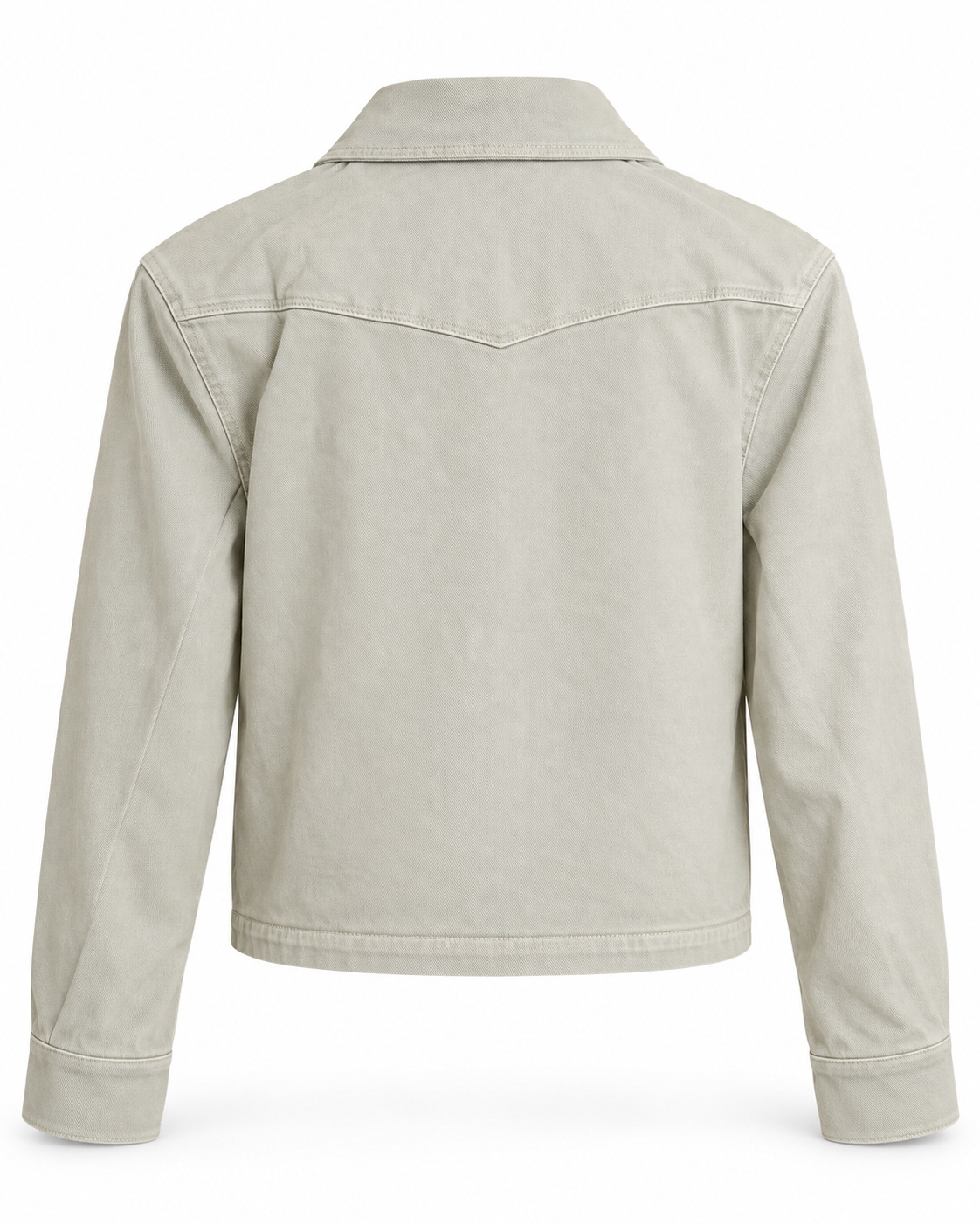 YAYA Coloured Denim Jacket with Seam Detail in Sandstone Beige, back view showing the curved back yoke