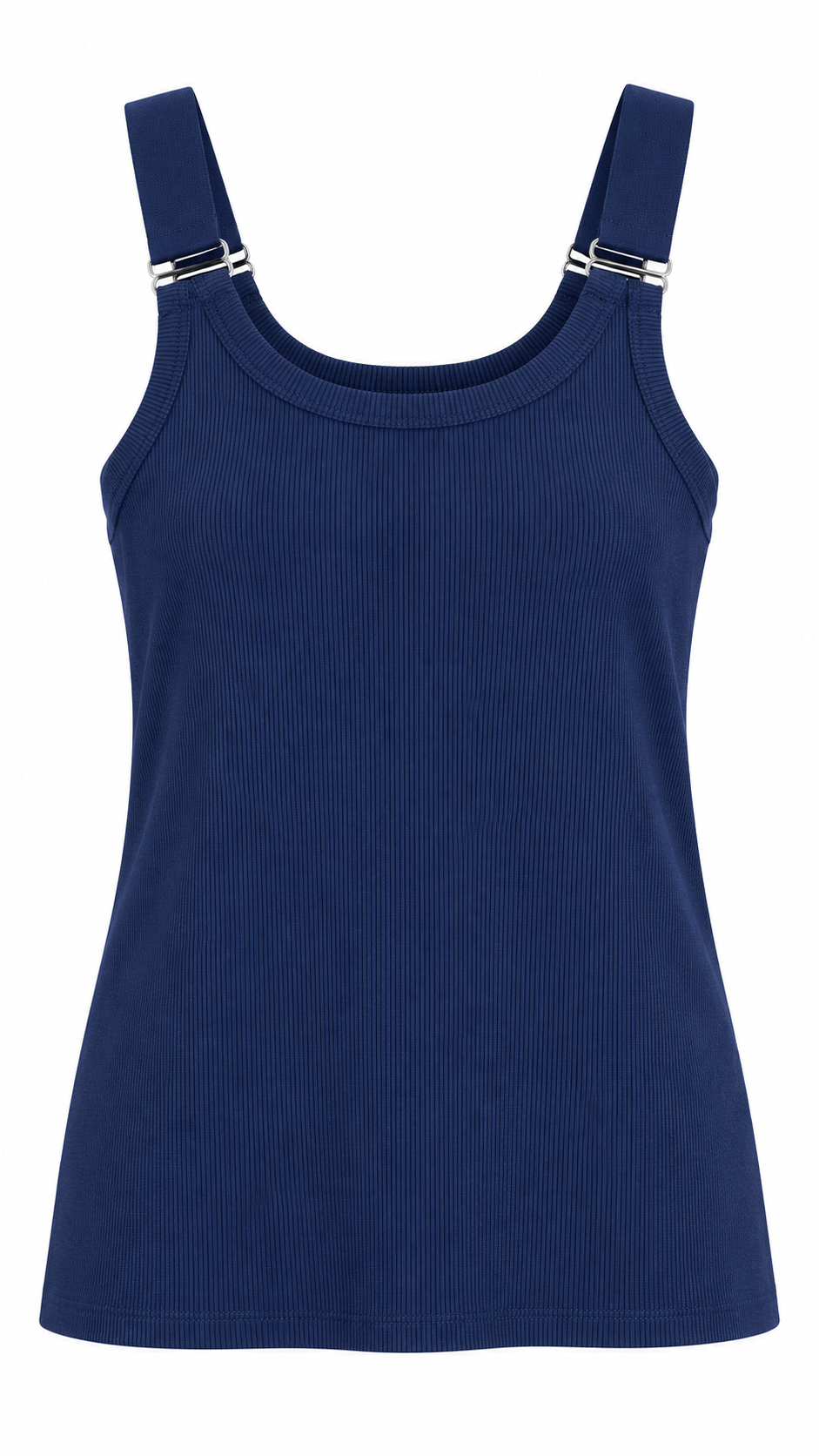 YAYA Singlet with Elastic Straps in Navy Blazer Blue, front view showing the wide straps with silver adjusters