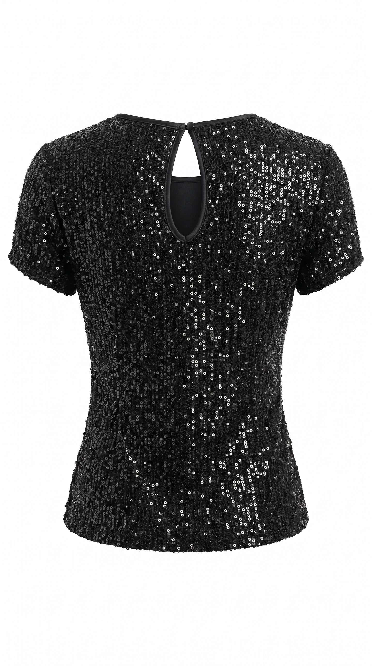 Brave + True black sequin top with relaxed silhouette and cap sleeves