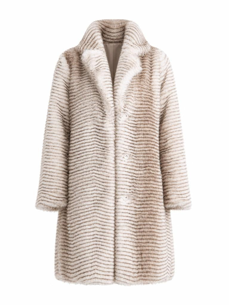 Brave + True grey striped faux fur coat with oversized silhouette and lapel collar