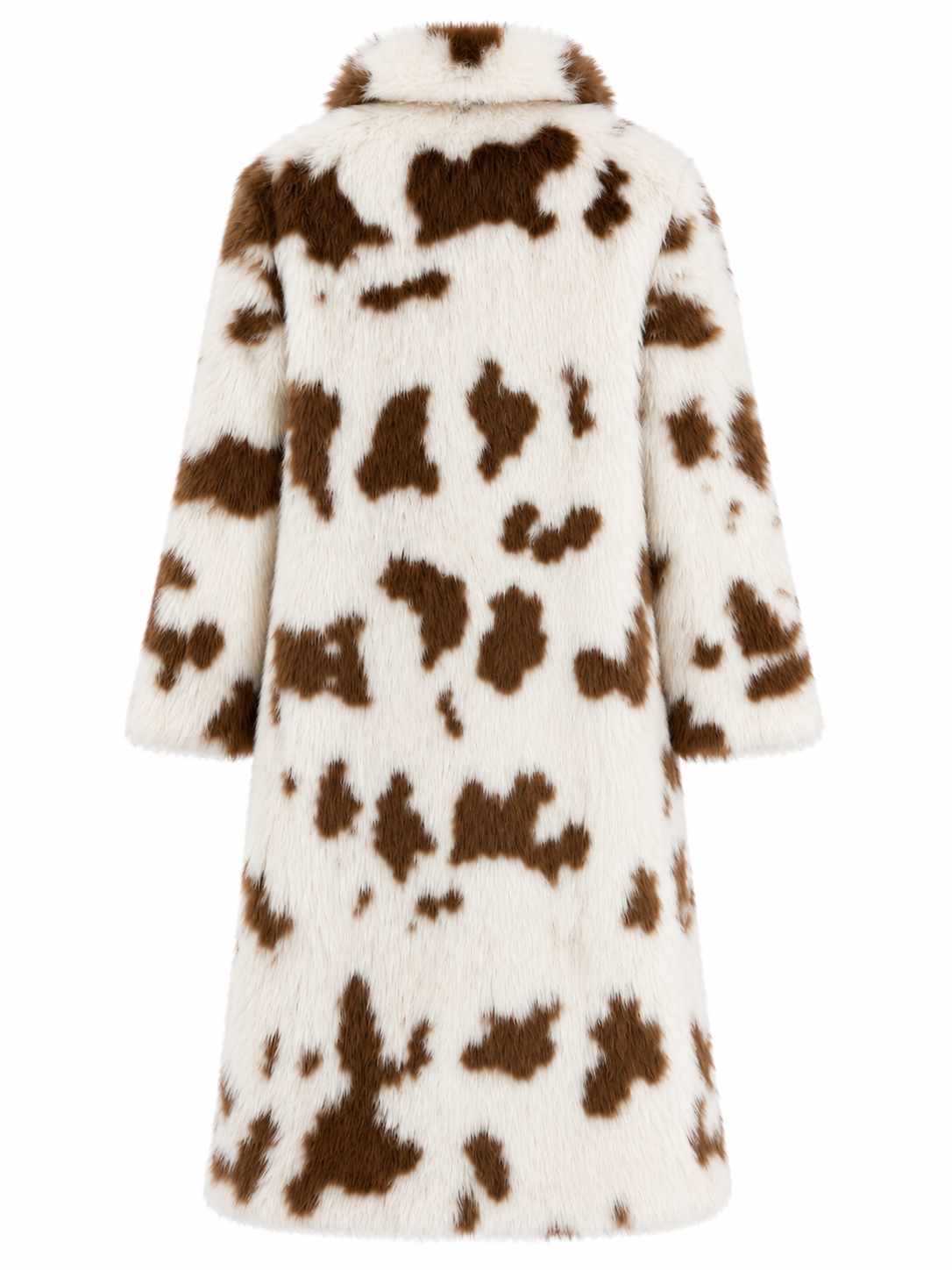 Brave & True cow print faux fur long coat