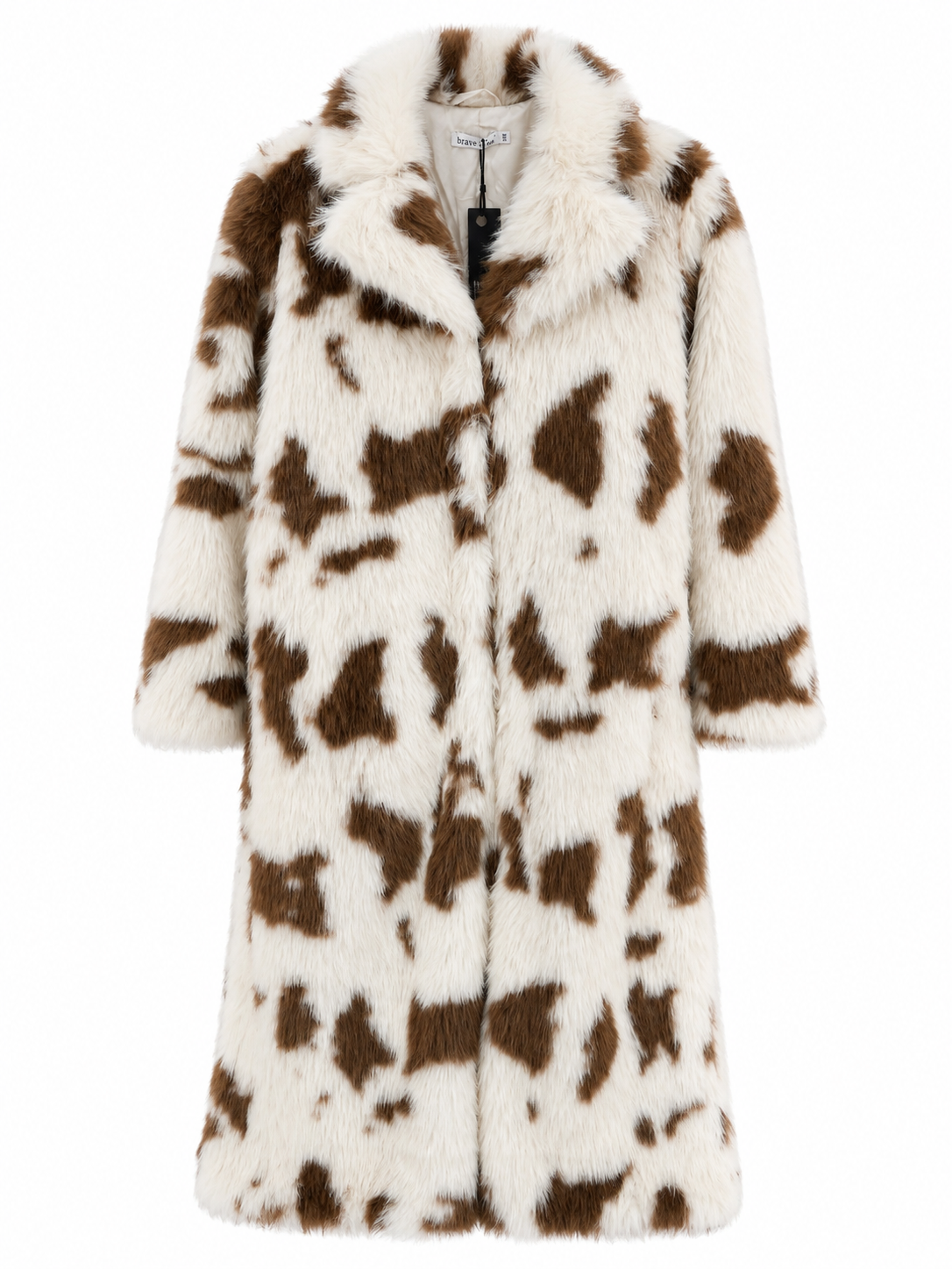Brave & True cow print faux fur long coat