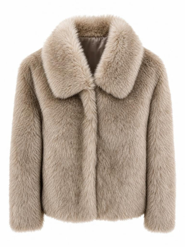 Brave + True taupe fleck faux fur jacket with oversized collar