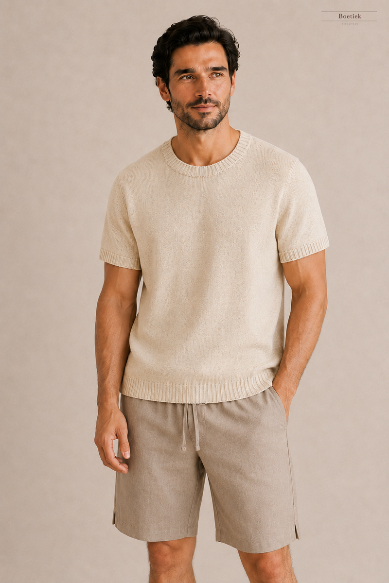 Chaos & Calm | Cotton Knitwear Regular Tee in Natural