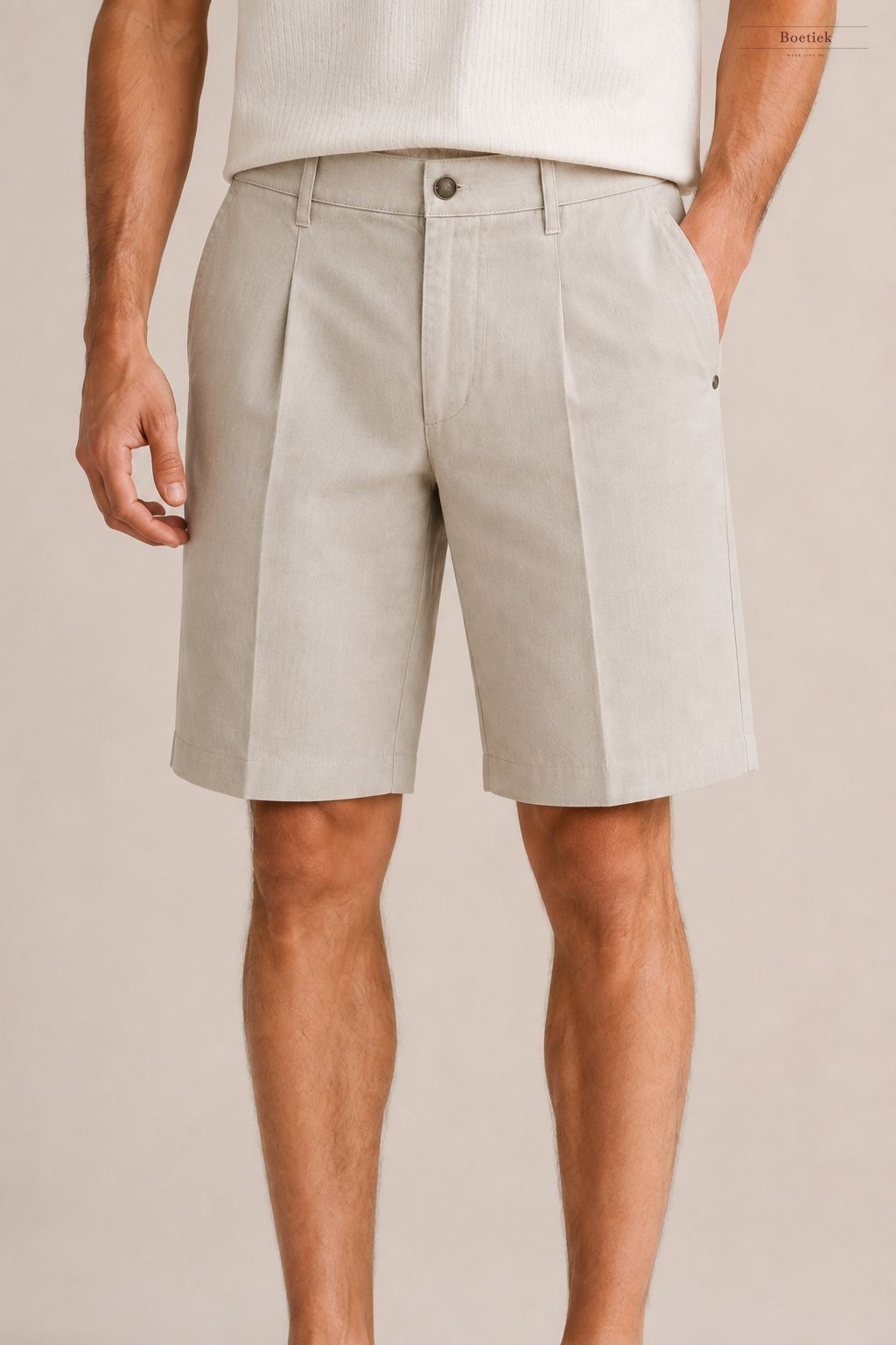 Chaos & Calm | Cotton Bermuda Shorts in Oat Marle