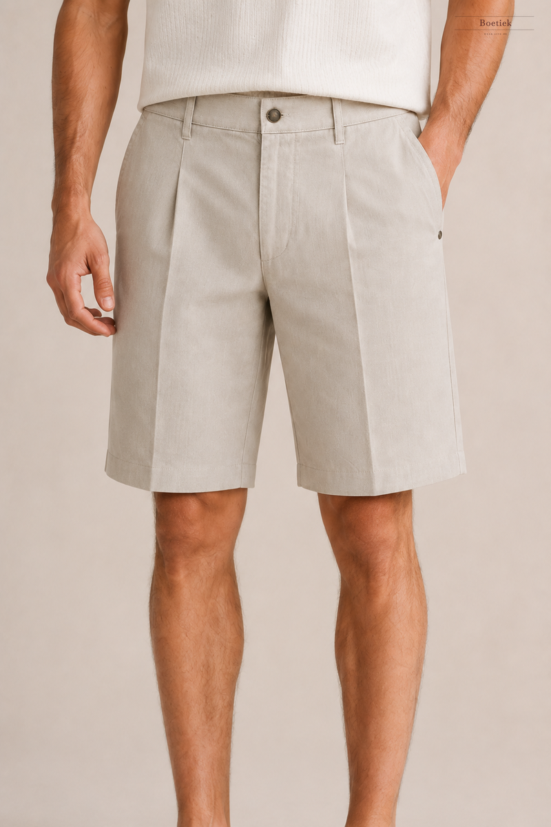 Chaos & Calm | Cotton Bermuda Shorts in Oat Marle