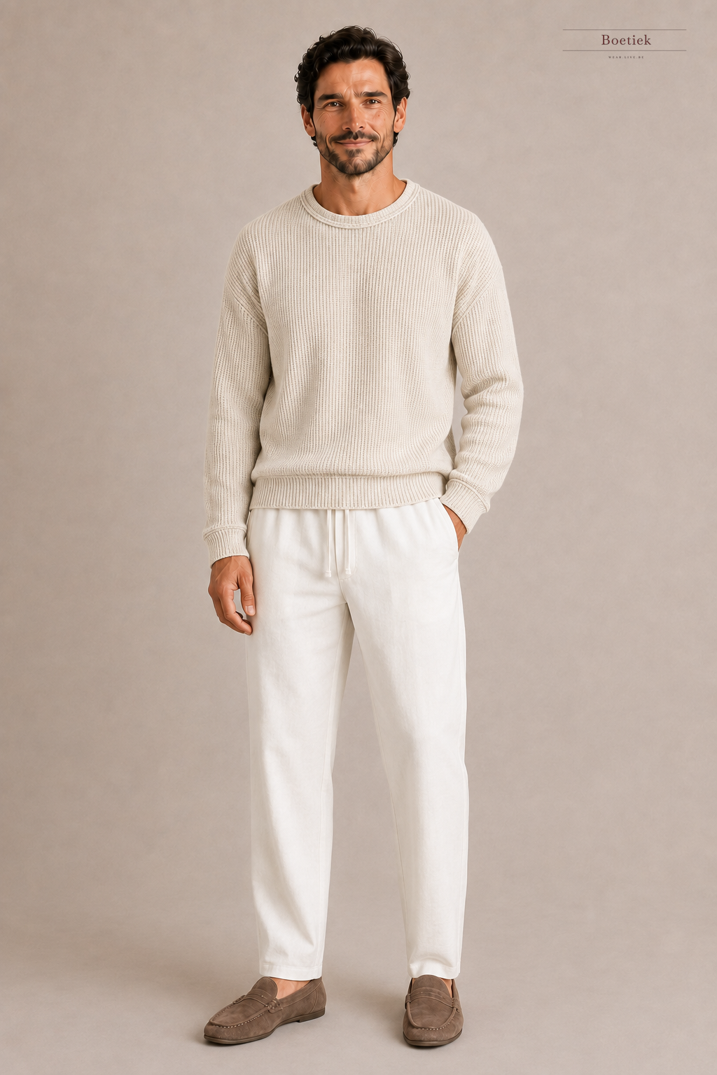 Chaos & Calm | Fishermans Rib Crew Sweater in Oat