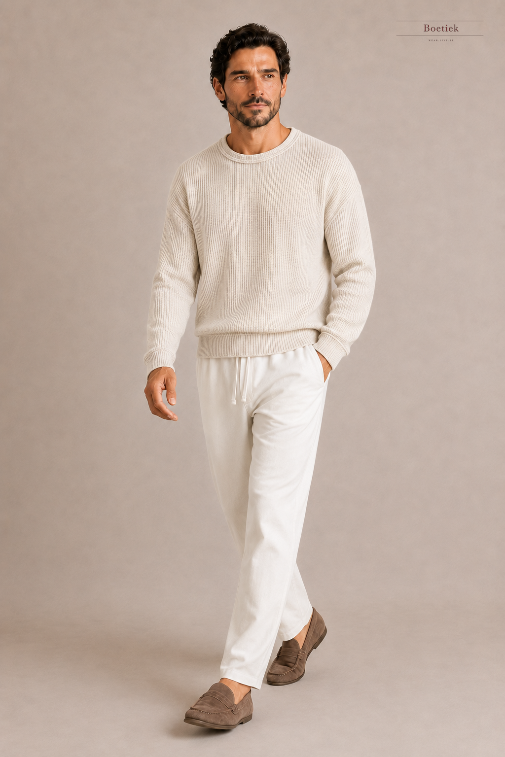 Chaos & Calm | Fishermans Rib Crew Sweater in Oat