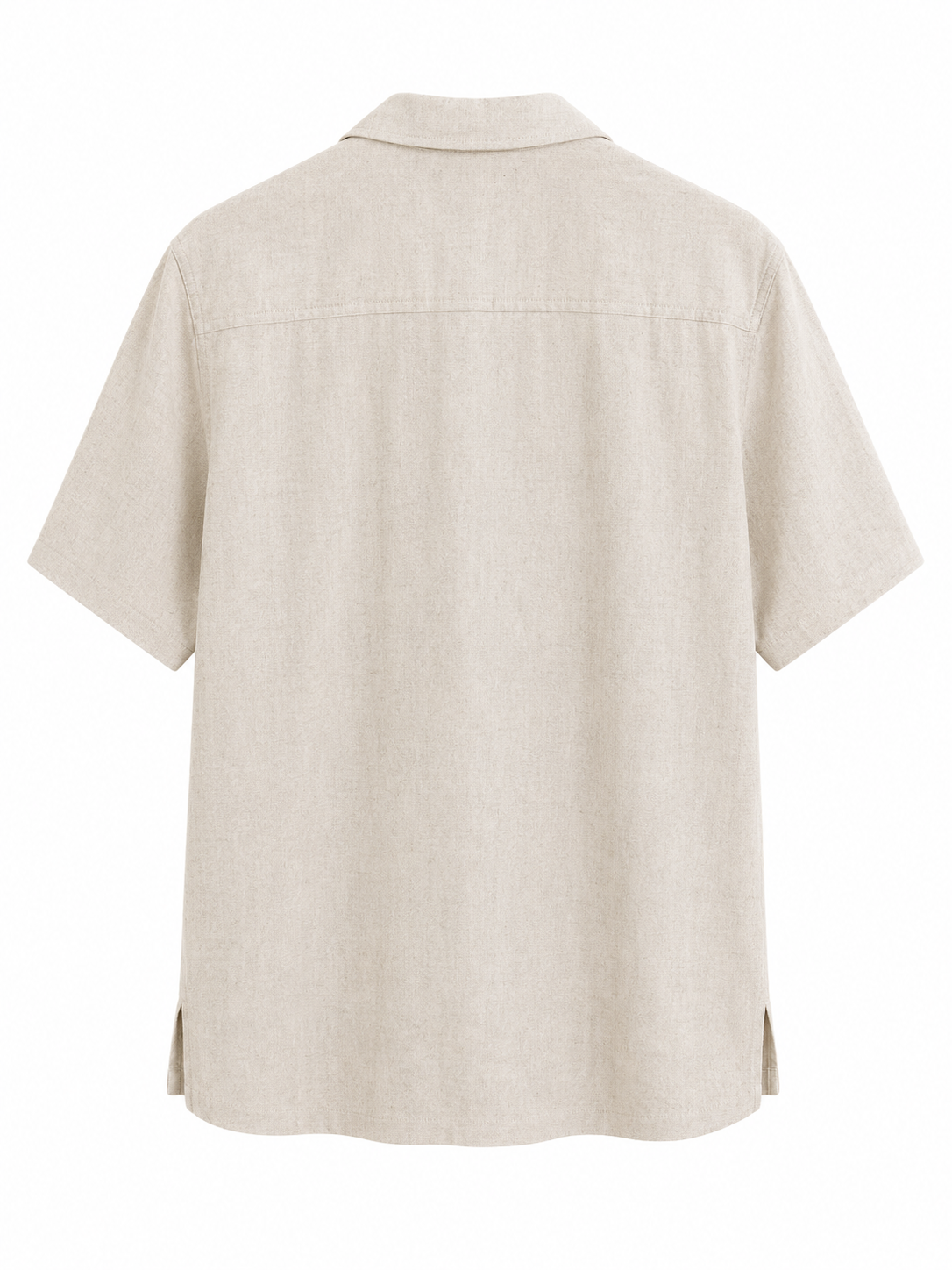 Chaos & Calm natural linen short sleeve shirt back view with relaxed fit