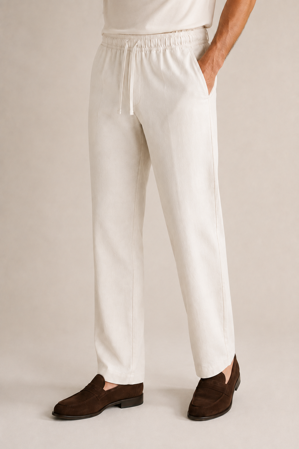 Chaos & Calm | Linen Twill Pull-On Trousers in Off-White