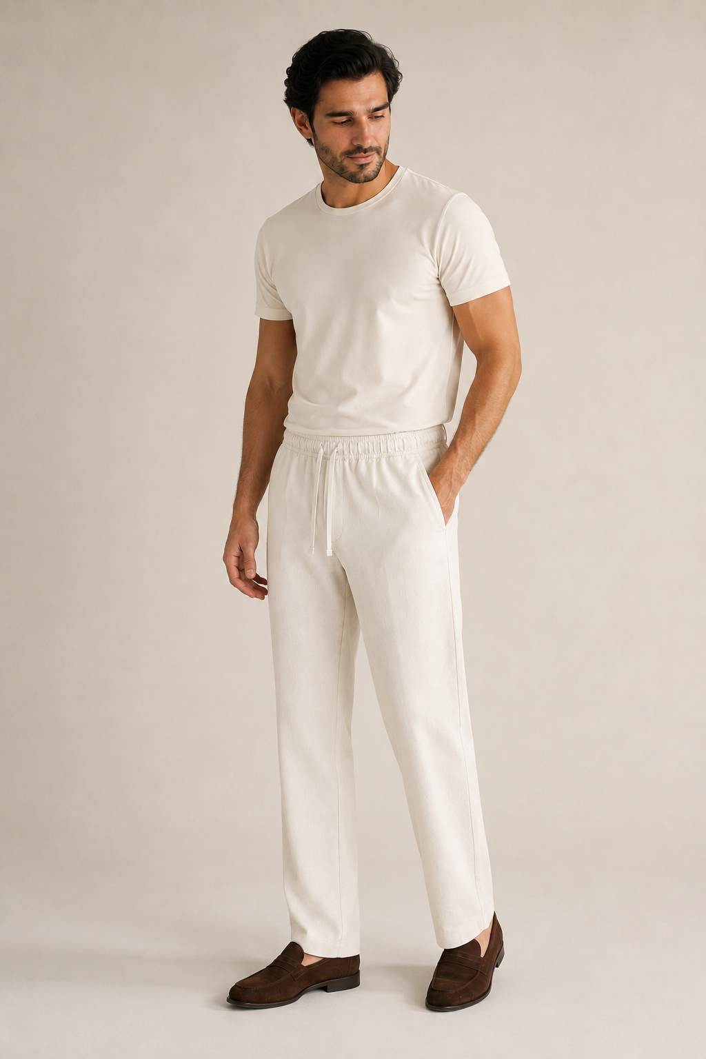 Chaos & Calm | Linen Twill Pull-On Trousers in Off-White