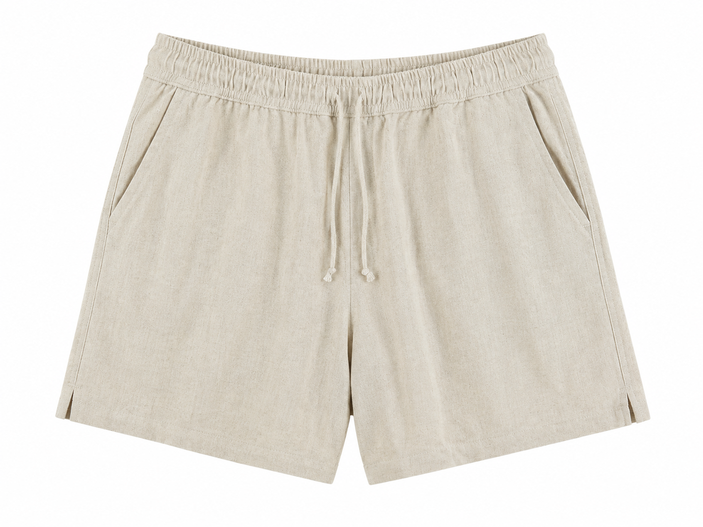 Chaos & Calm Linen Viscose Oat Shorts front view in a natural oat tone