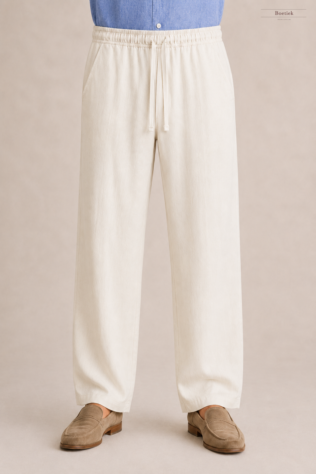 Chaos & Calm | Linen Viscose Pull-On Trousers in Off-White