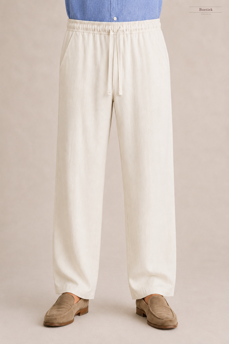 Chaos & Calm | Linen Viscose Pull-On Trousers in Off-White