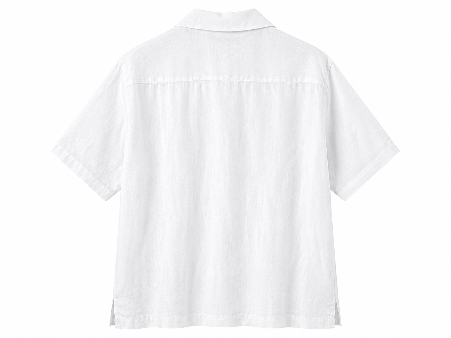 Chaos & Calm Linen White Shirt back view with relaxed short-sleeve silhouette