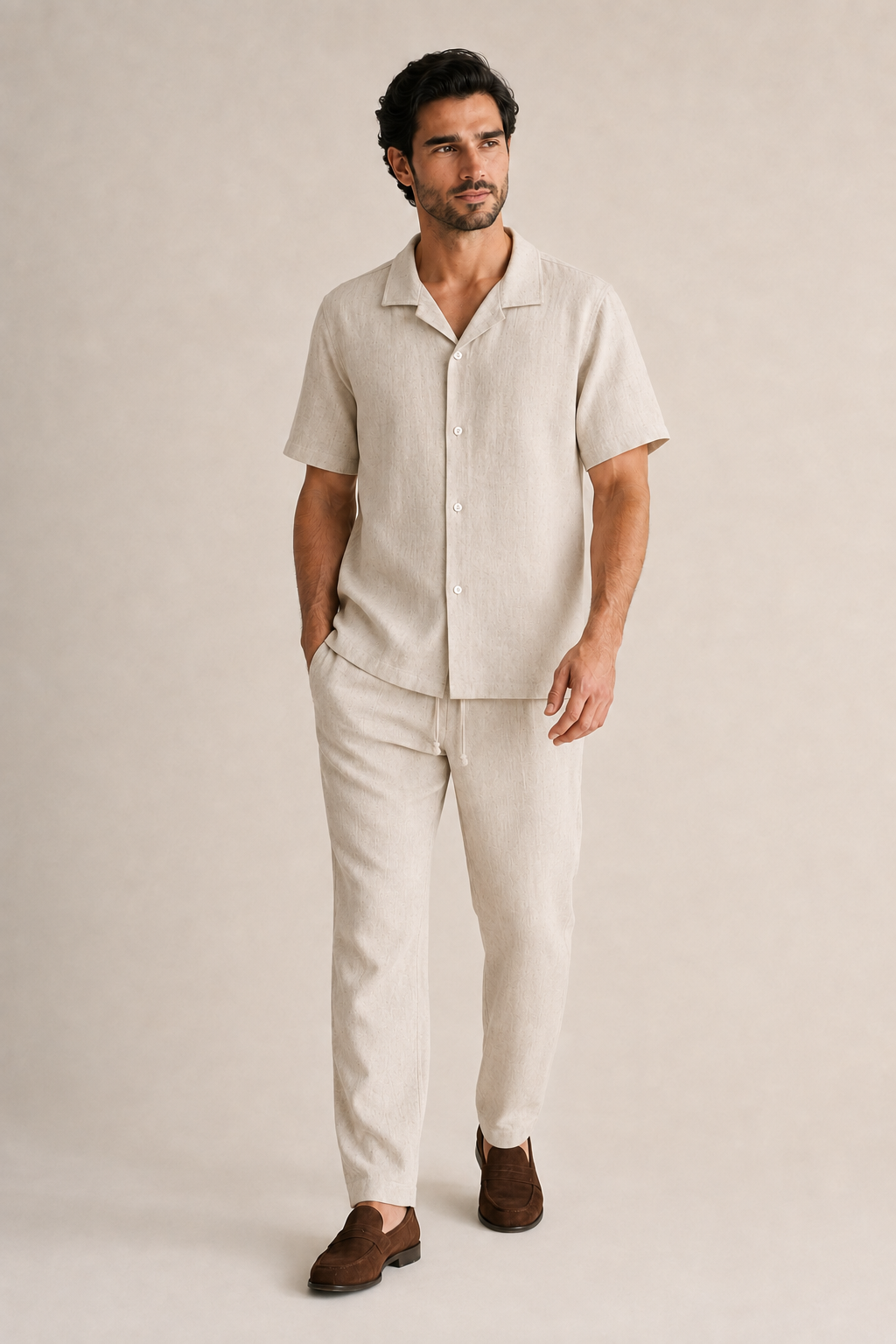 Chaos & Calm | Linen Viscose Pull-On Trousers in Oat