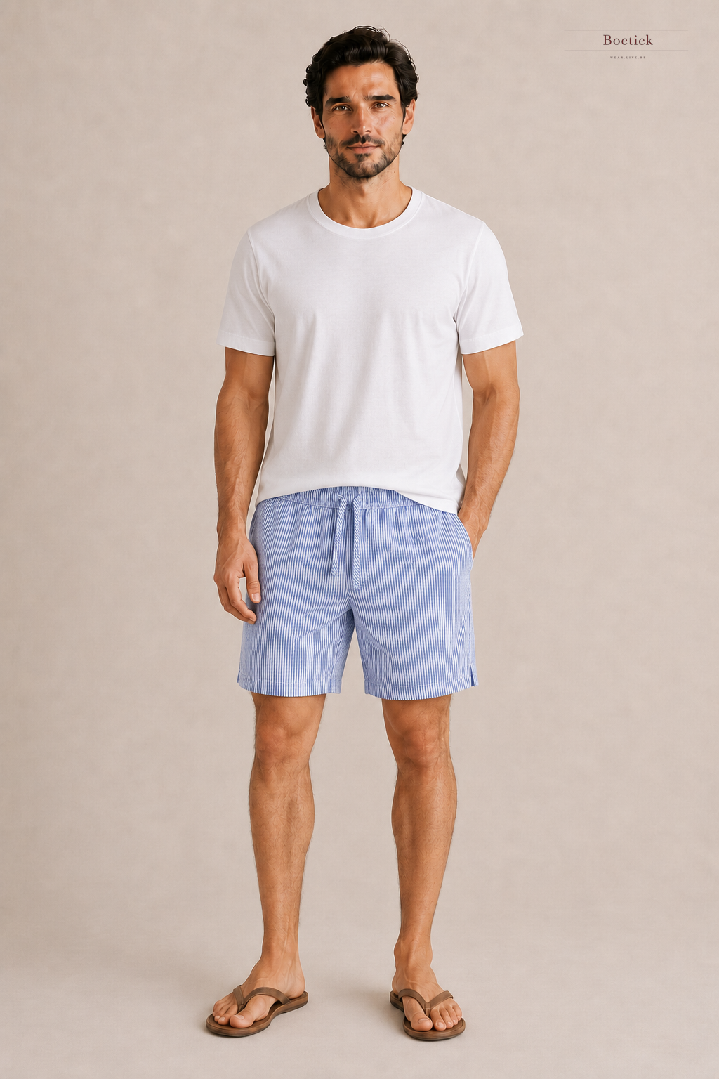 Chaos & Calm | Nylon Rayon Stripe Shorts in Sky Blue