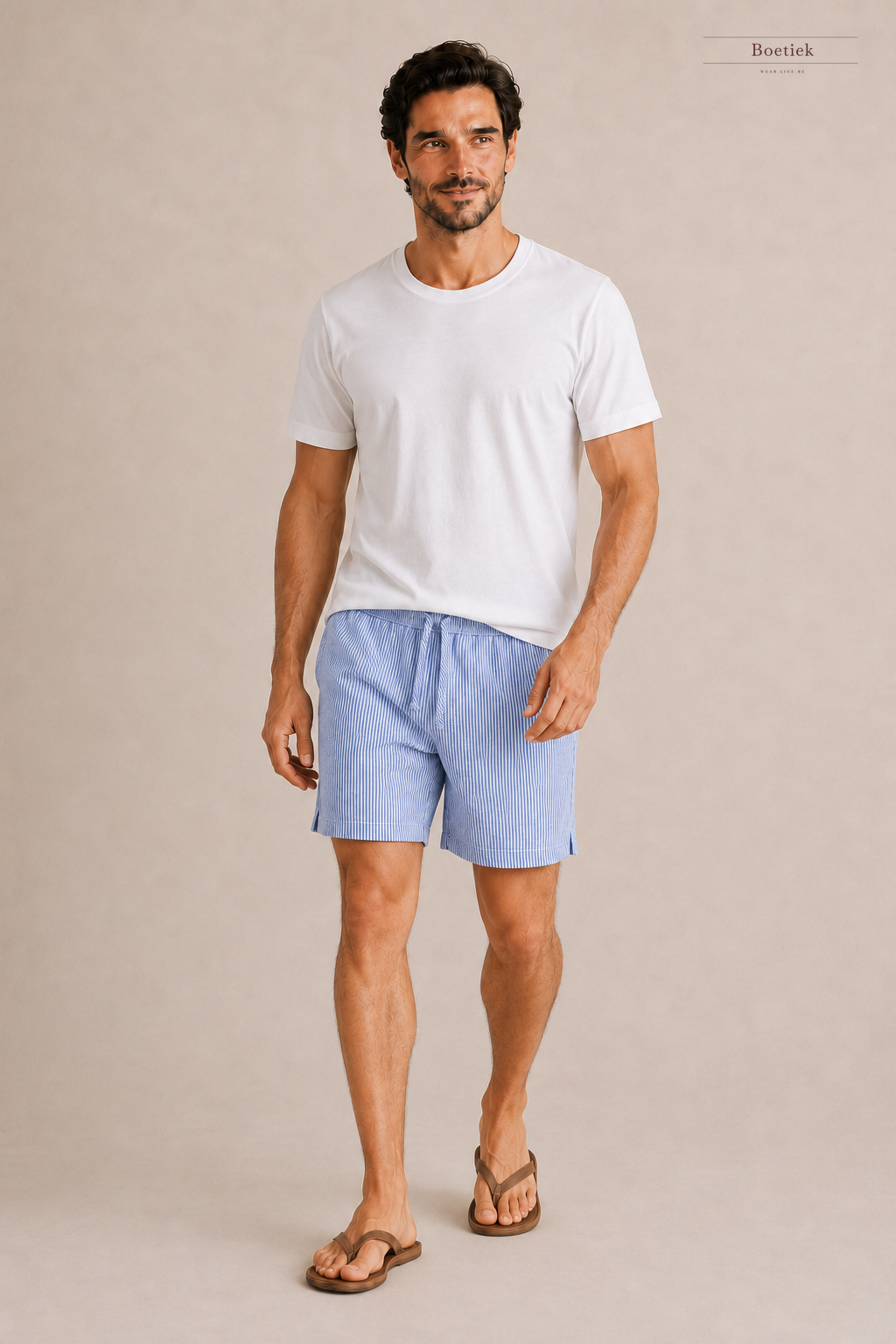 Chaos & Calm | Nylon Rayon Stripe Shorts in Sky Blue