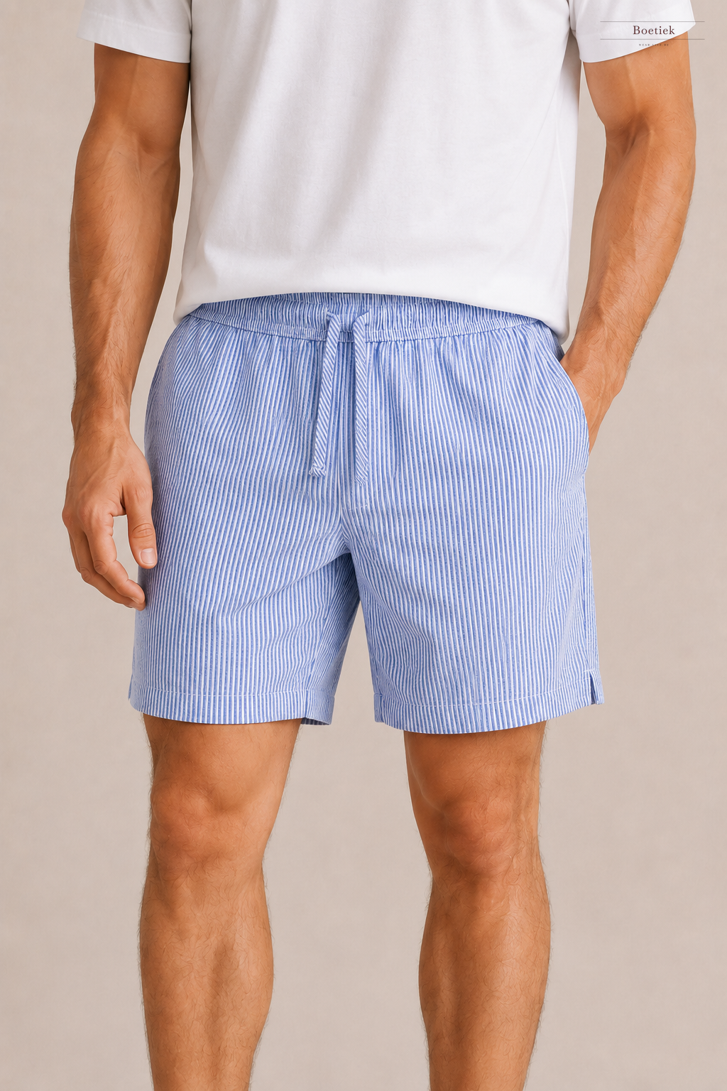 Chaos & Calm | Nylon Rayon Stripe Shorts in Sky Blue