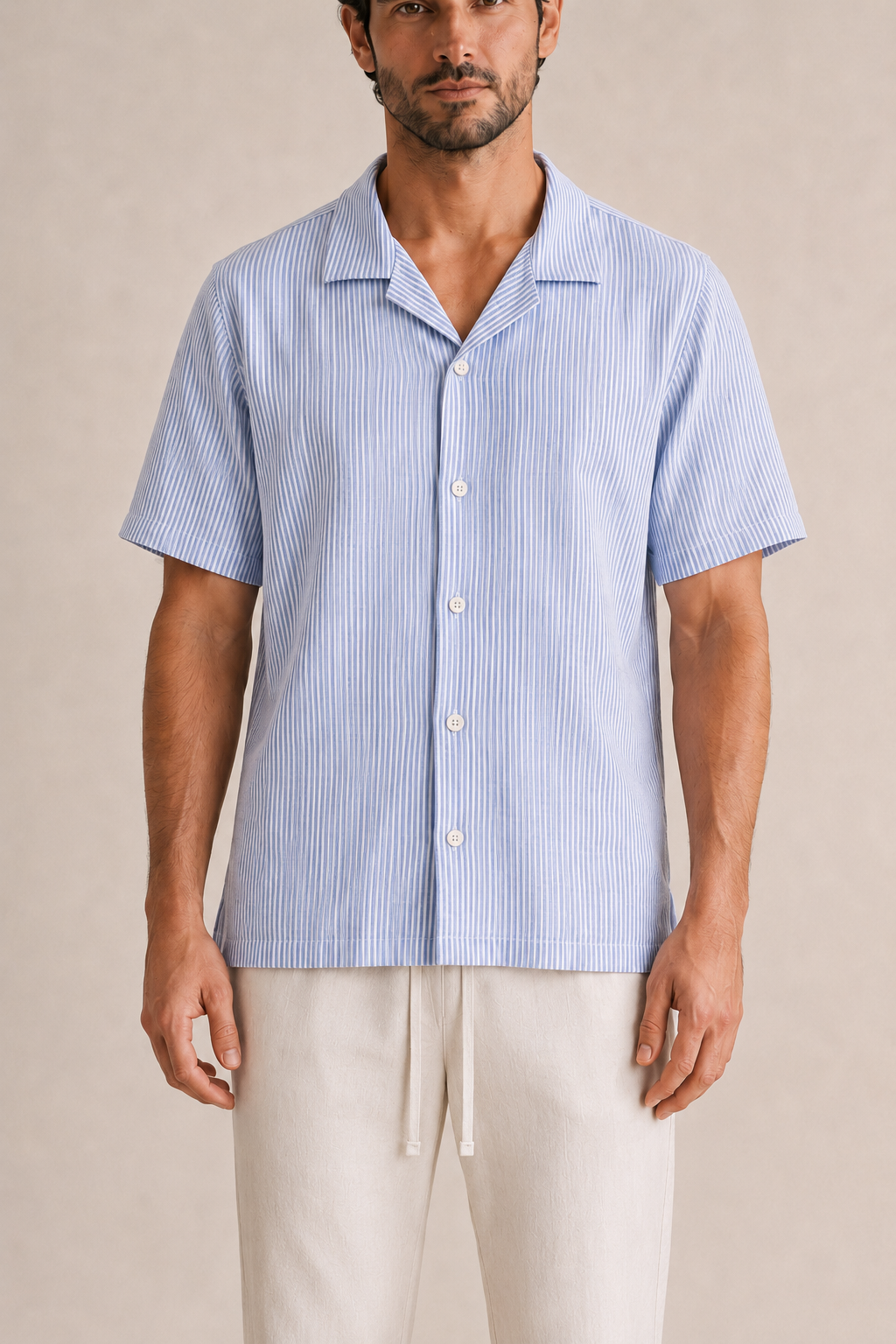 Chaos & Calm | Nylon Rayon Stripe Shirt in Sky Blue