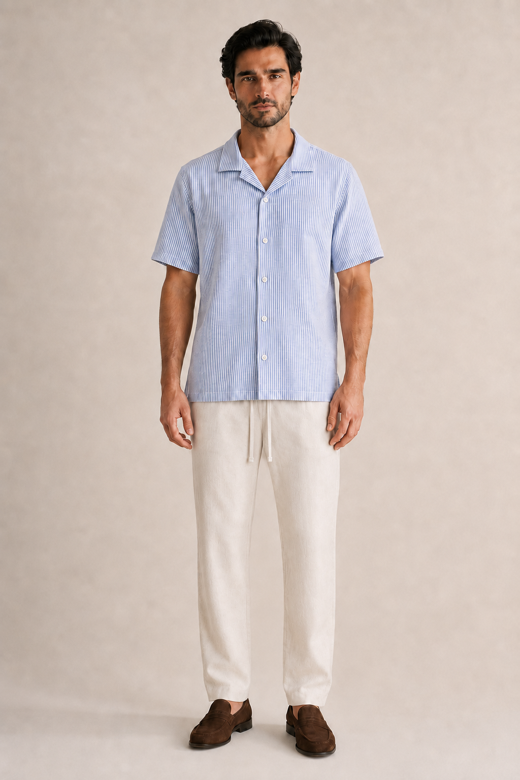 Chaos & Calm | Nylon Rayon Stripe Shirt in Sky Blue