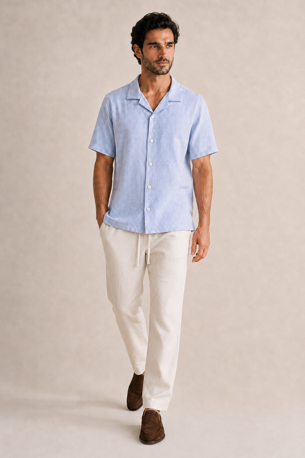 Chaos & Calm | Nylon Rayon Stripe Shirt in Sky Blue