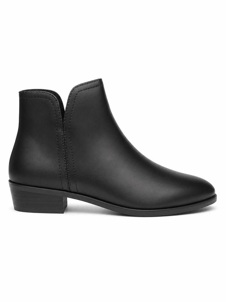 Corina black leather ankle boots with low block heel
