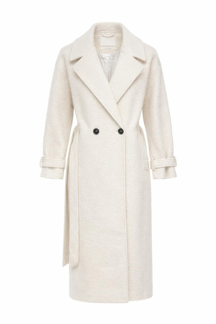 YAYA Woven Bouclé Long Length Coat in Chalk White
