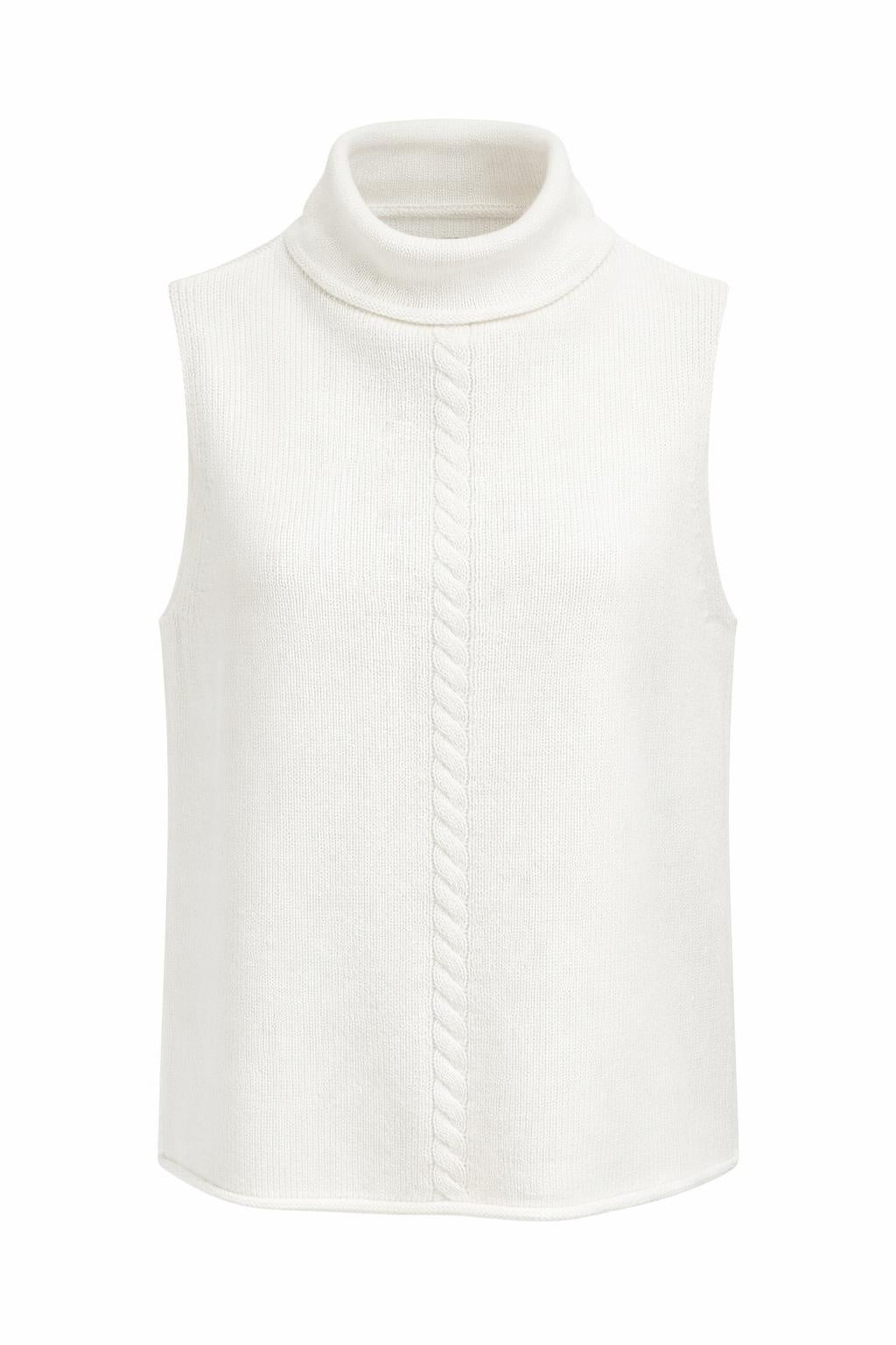 YAYA | Cable High Neck Sleeveless Sweater in Off White