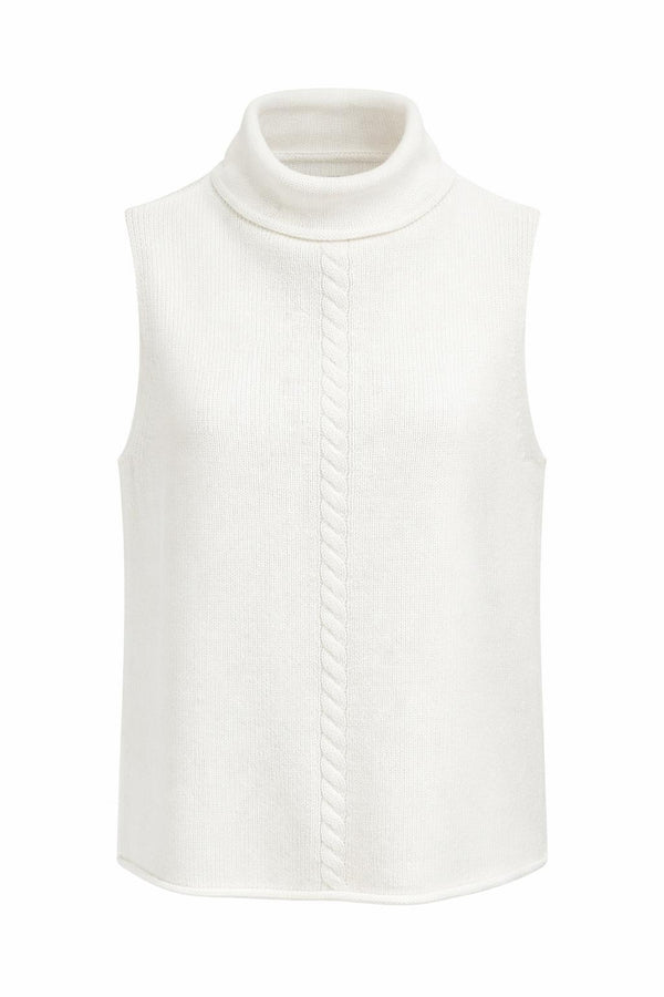 YAYA | Cable High Neck Sleeveless Sweater in Off White