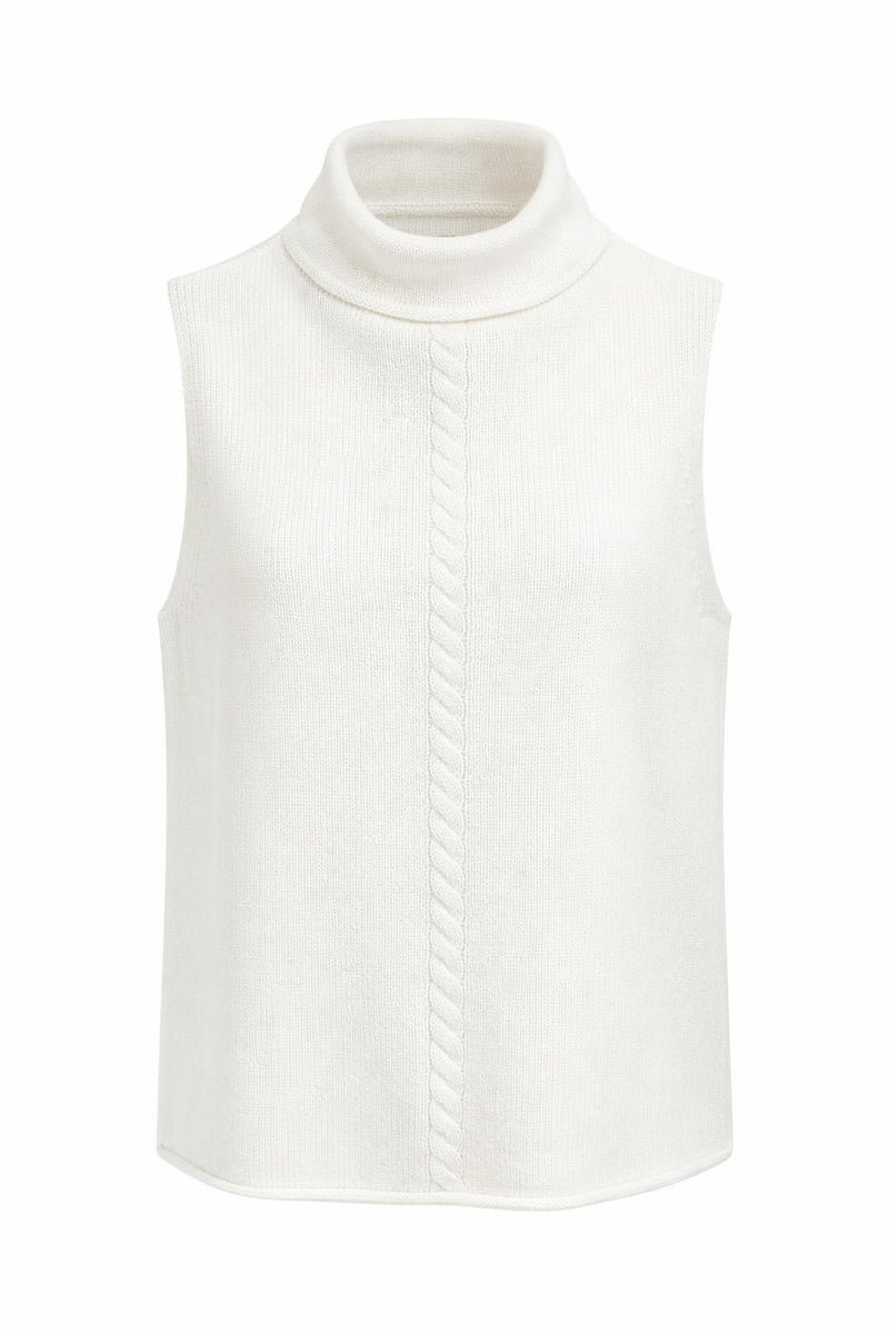 YAYA | Cable High Neck Sleeveless Sweater in Off White