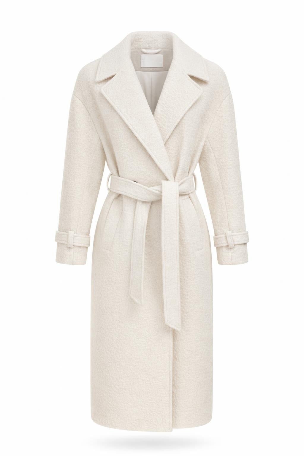 YAYA | Woven Bouclé Long Length Coat in Chalk White