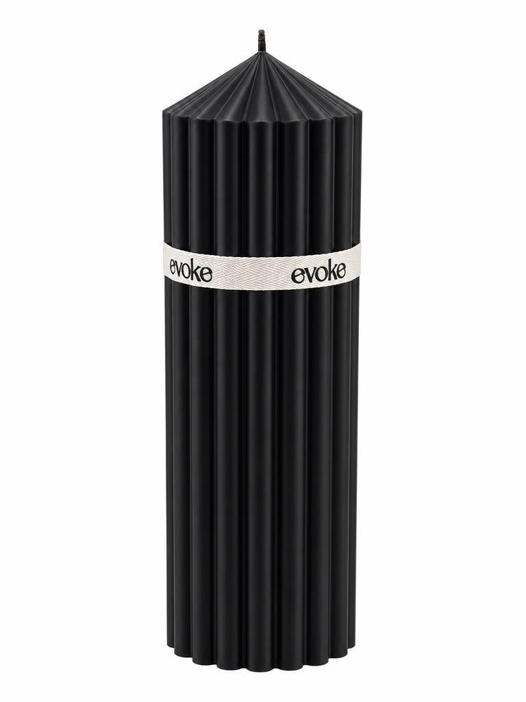 Evoke by Tanika black thick groove pillar candle