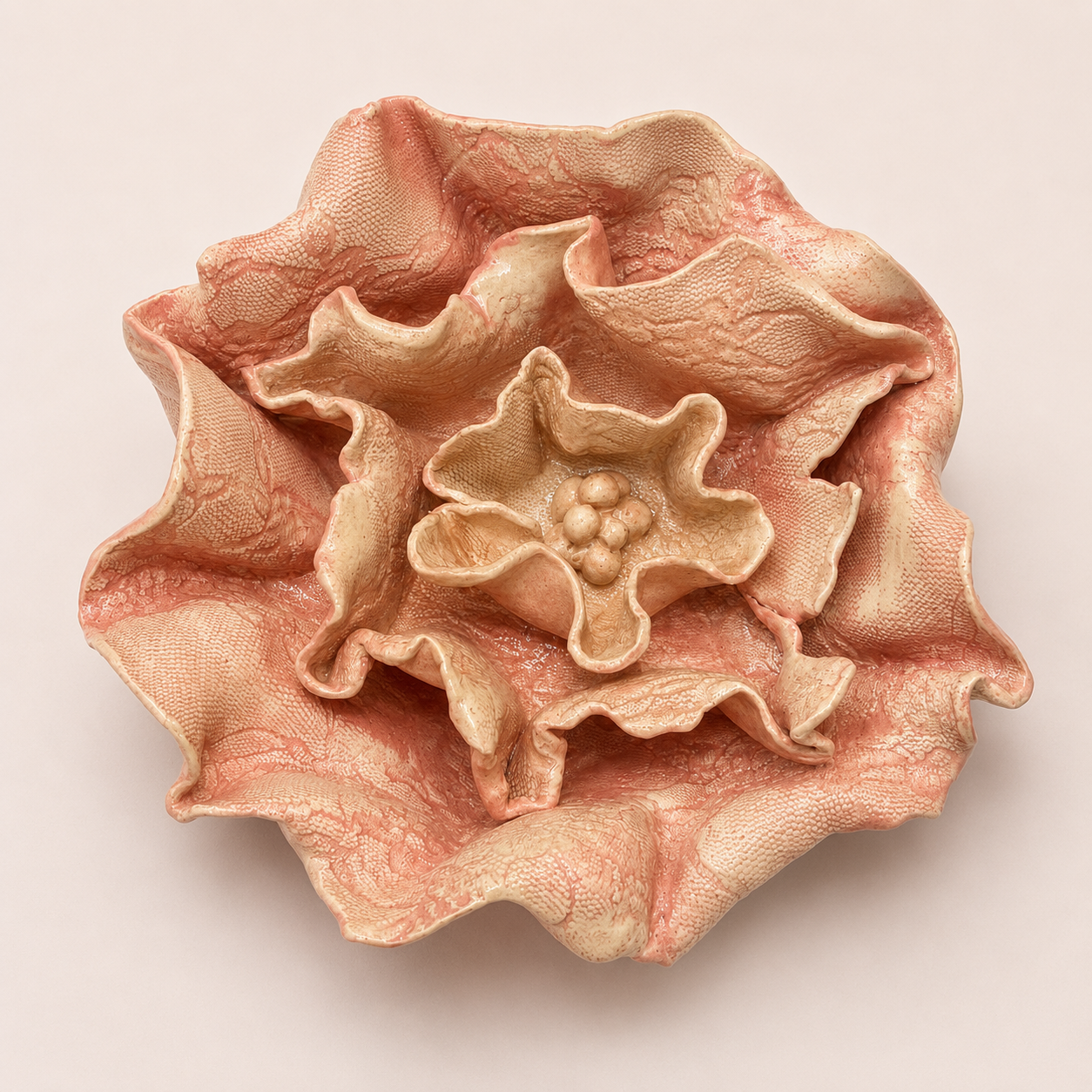 Large handcrafted Floral Fragments stoneware wall art by Ilené Bothma featuring layered floral forms, intricate botanical textures and sculptural ceramic detailing.