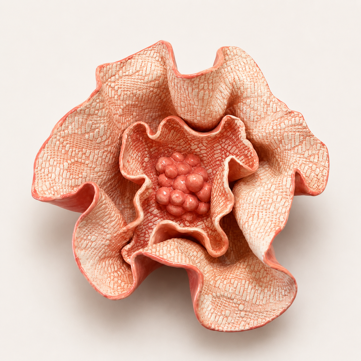 Handcrafted Floral Fragments stoneware wall art by Ilené Bothma featuring layered floral-inspired forms, textured ceramic surfaces and sculptural organic detailing.