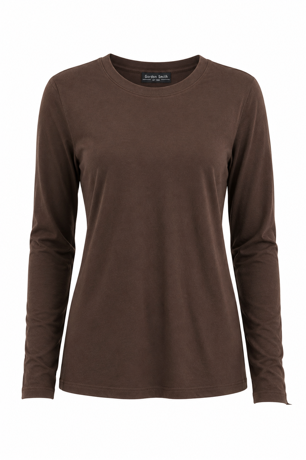 Gordon Smith Brushed Cotton Crew Neck Tee in Chocolate Brown with a classic crew neckline and long sleeves.