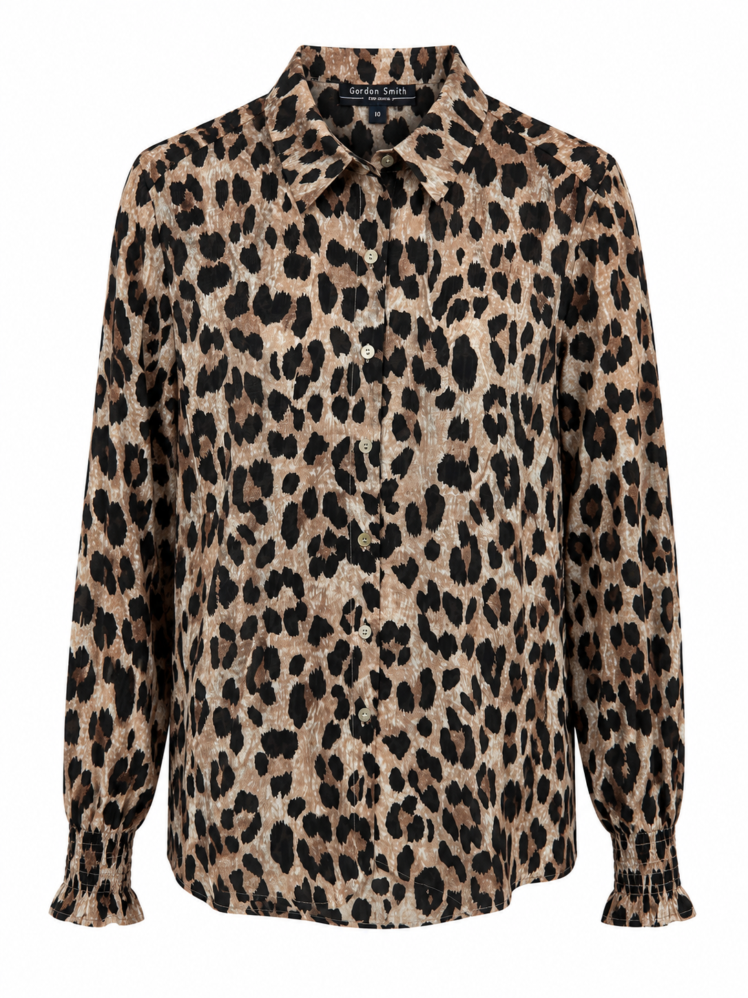 Gordon Smith cheetah print long sleeve shirt with shirred cuffs