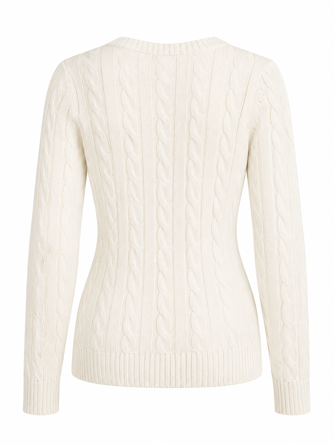 Back view of the Gordon Smith Harmony Cable Jersey in Ivory showcasing the all-over cable knit pattern and ribbed trims.